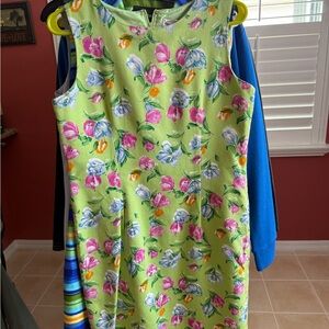 Floral Sleeveless Dress - Green and Pink